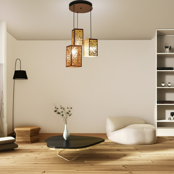 Artistic MDF Moroccan Style Hanging Pendant Lamp – Handcrafted Wooden Ceiling Light for Living Room & Bedroom