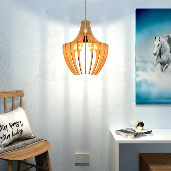 Modern Wooden MDF Pendant Lamp – Designer Ceiling Light for Living Room Bedroom | Buy Handcrafted Laser Cut Hanging Lights Online India