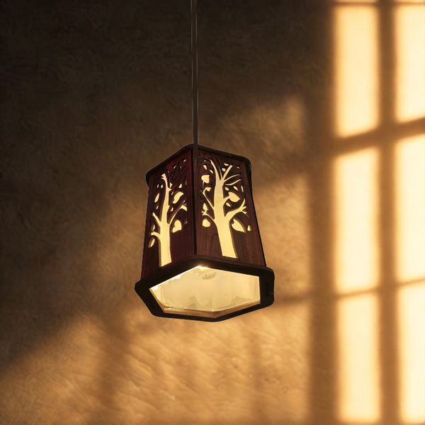 Hexagon Wooden LED Hanging Lamp – Modern Geometric Pendant Light for Warm Ambience