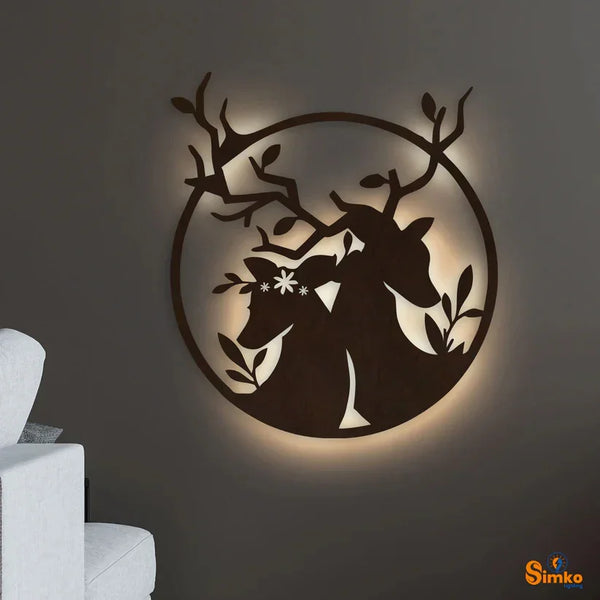 Romantic Deer Wall Hanging | Wooden LED Backlight Wall Decor | MDF Panel Art for Interior Walls