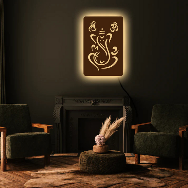 Divine Ganesh Ji Backlit Wall Hanging | Modern Wooden LED Wall Art for Living Room & Home Decor