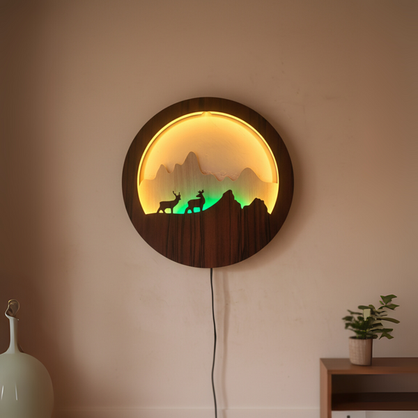 Deer Wooden Wall Light with LED Backlighting – Modern Nature Decor