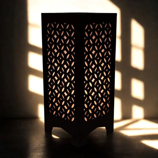 Handcrafted Wooden Cutwork Table Lamp | Ambient Night Light & Decorative Accent