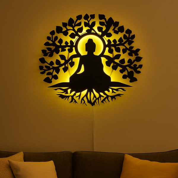 LED Buddha Tree of Life MDF Wall Art – Backlit Meditation Wall Decor with Light | Buy Zen Spiritual Wall Hanging Online India