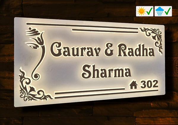 Acrylic Personalized Home Door Name Plate with Light