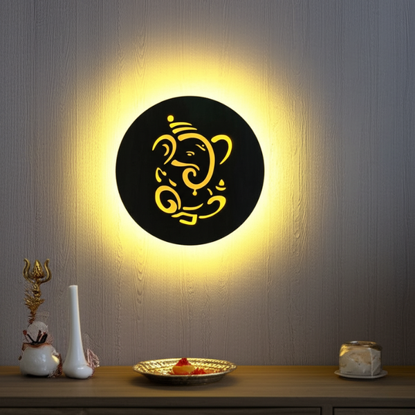 Ganesh LED Wall Hanging | Wooden Round MDF Backlit Art | Home Temple & Living Room Decor (30cm)