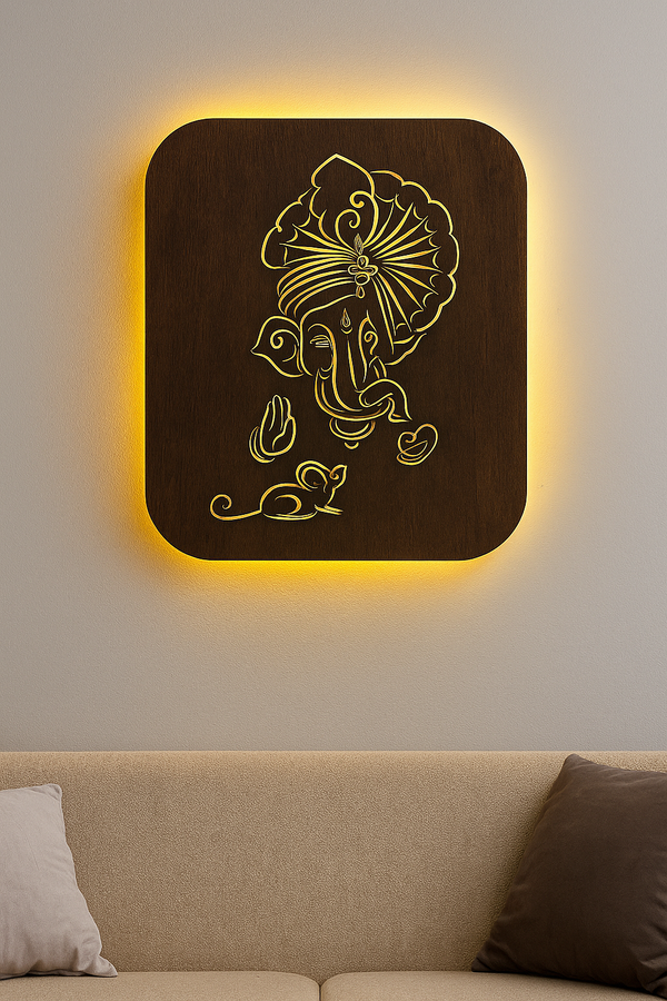 Luminous Ganesha Elegance – Premium Wooden LED Wall Art Panel