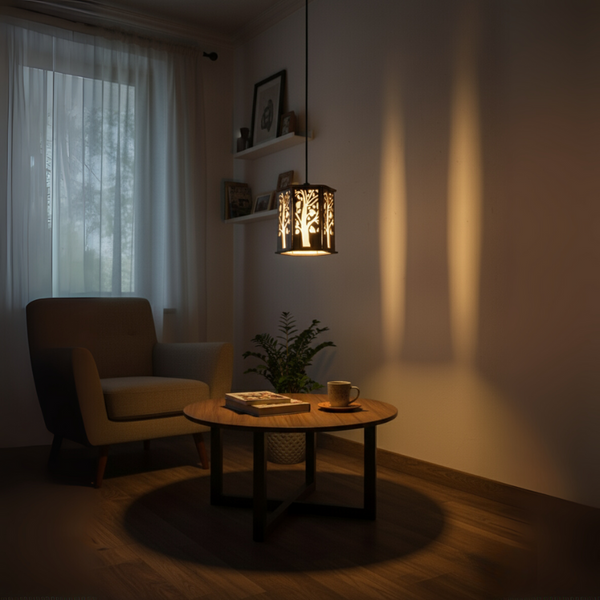 Hexagon Wooden LED Hanging Lamp – Modern Geometric Pendant Light for Warm Ambience