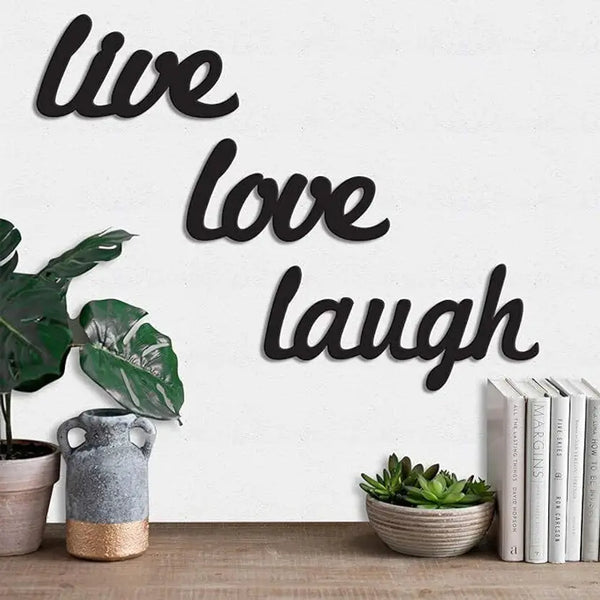 Art Street Live Love Laugh MDF Wall Art – Pack of 3 Motivational Quotes Plaque | Black Painted Wooden Cutout for Home & Office Décor