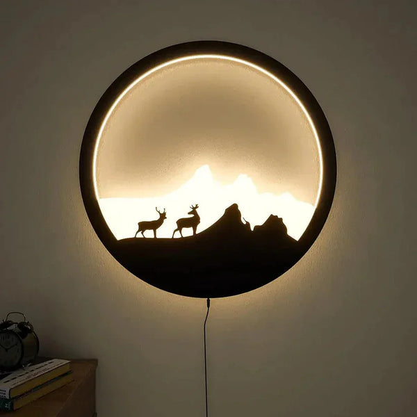 Deer Wooden Wall Light with LED Backlighting – Modern Nature Decor